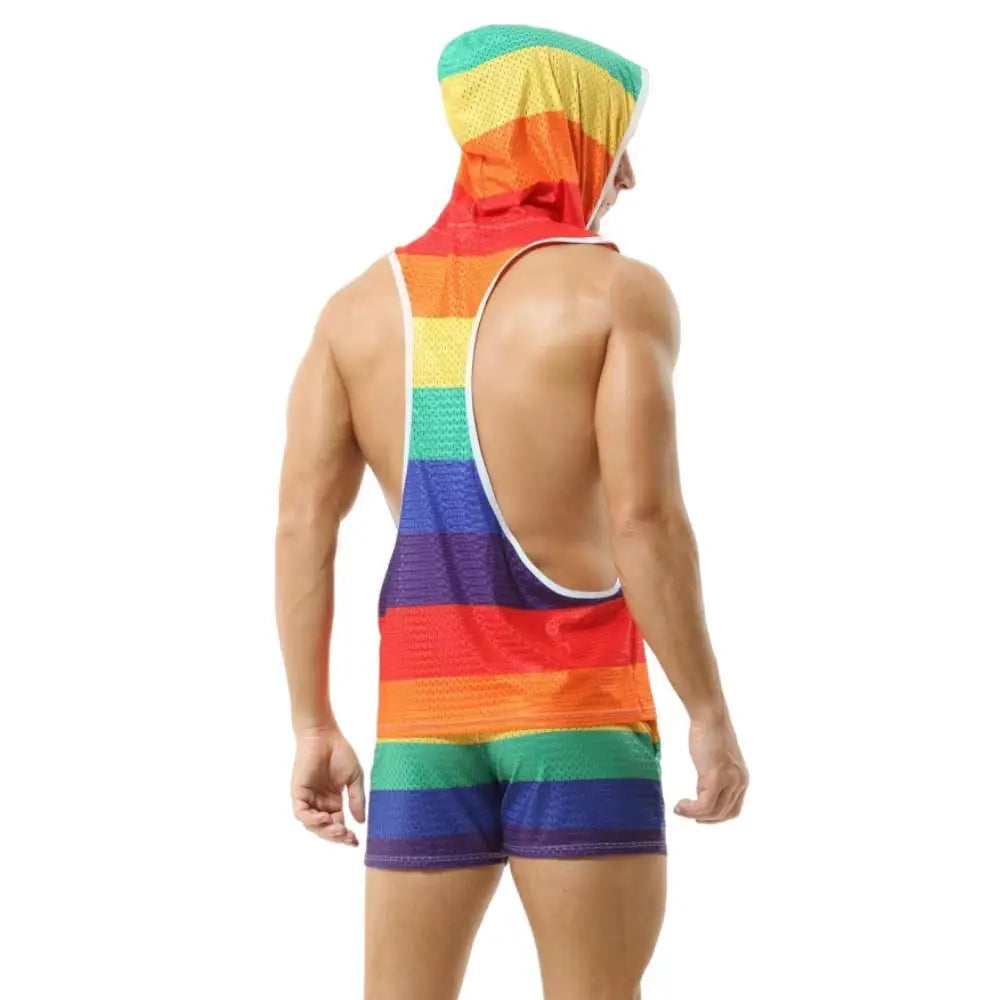 Rainbow Mesh Hoodie Muscle Shirt + Shorts