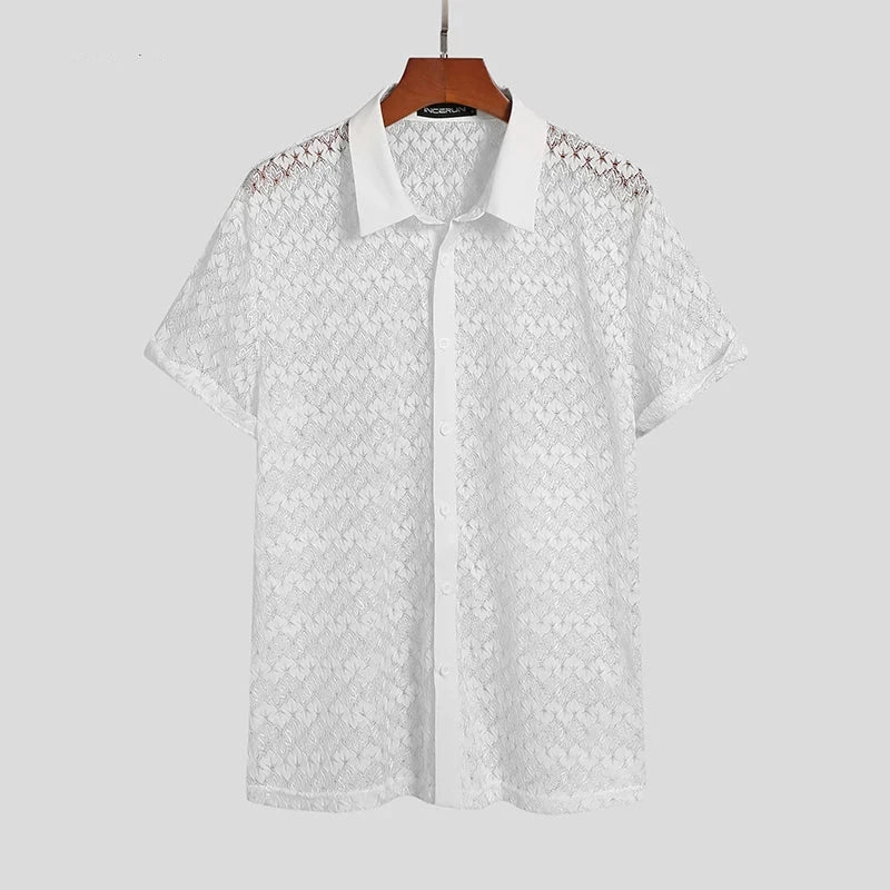 Mesh Button Up Short Sleeve Top