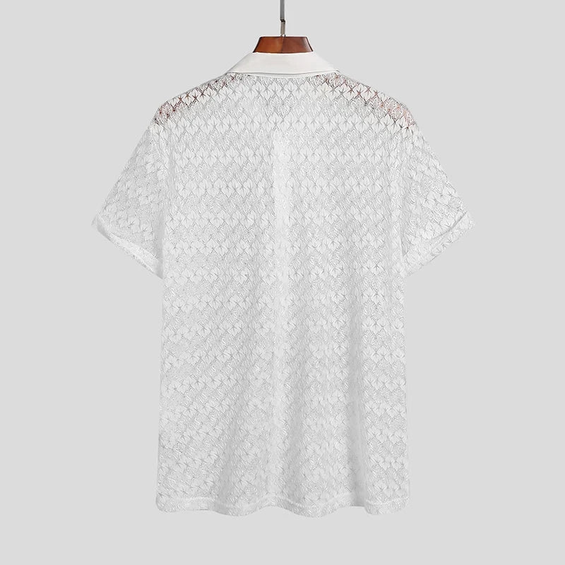 Mesh Button Up Short Sleeve Top