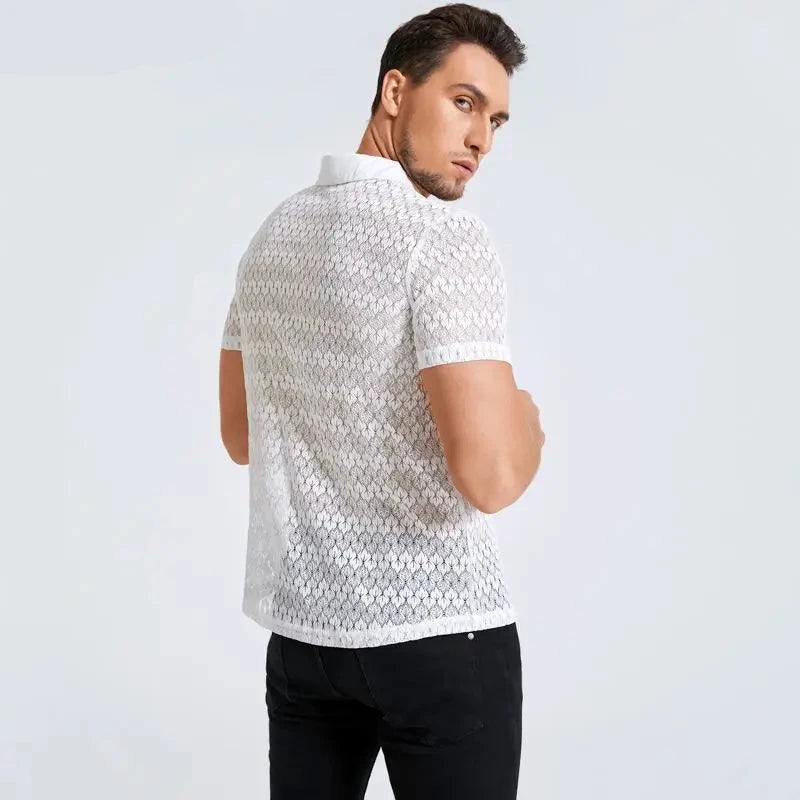 Mesh Button Up Short Sleeve Top